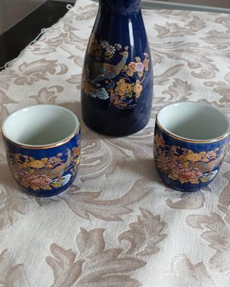 Set da Sakè giapponese in porcellana blue cobalto 