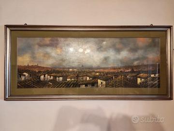Dipinto olio panorama di Roma firmato in cornice