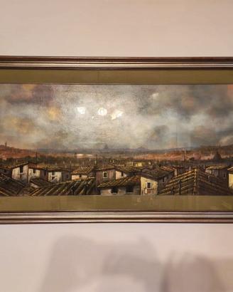Dipinto olio panorama di Roma firmato in cornice