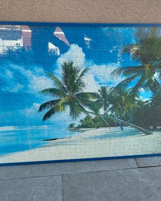 Cornice blu 70x50 con puzzle spiaggia