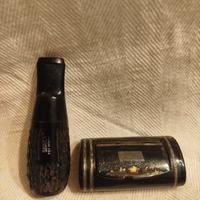 porta tabacco da fiuto in papier machè e bocchino 