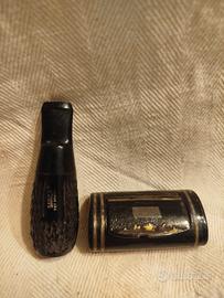 porta tabacco da fiuto in papier machè e bocchino 