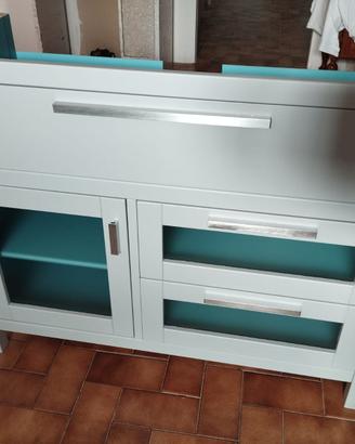 mobile da bagno 100 x 39 grigio e blu ottanio