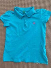 BENETTON - polo bambina celeste cotone