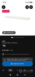 2 mensole  Ikea Lack  colore bianco 110x 26