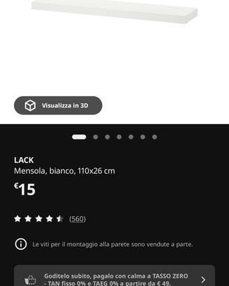 2 mensole  Ikea Lack  colore bianco 110x 26