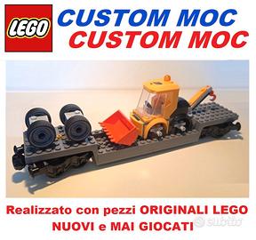 LEGO Vagone Pianale Ribas con Ruspa - Custom NUOVO