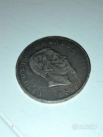 Moneta 5 Lire argento Regno d' Italia anno 1873