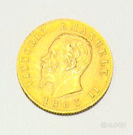 Moneta Oro L20 Vittorio Emanuele 1863 Regno Italia