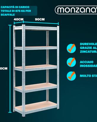 Monzana® 2x Scaffali Metallo 180x90x40cm Portata T