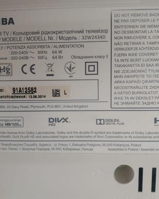 TV LCD Toshiba dolby 32 pollici col. Bianco