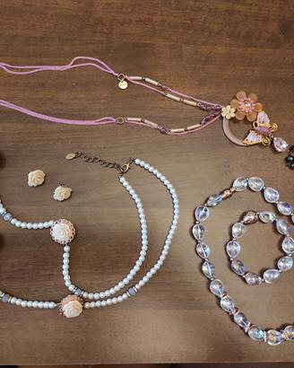 Parure Collane Sodini + Braccialetto vetro verde