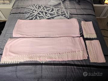 Completo Letto Matrimoniale in Flanella Rosa