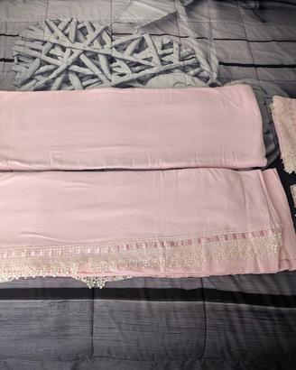 Completo Letto Matrimoniale in Flanella Rosa