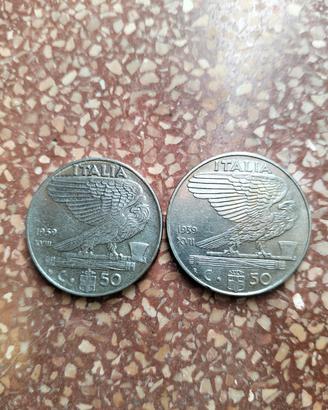 n.2 monete da 50 centesimi del 1939