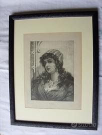 Antica illustrazione originale fine 800 in cornice