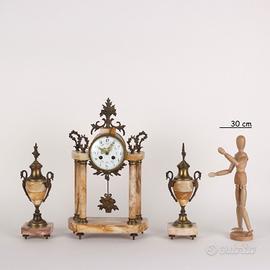 Trittico Orologio in Marmo e Bronzo