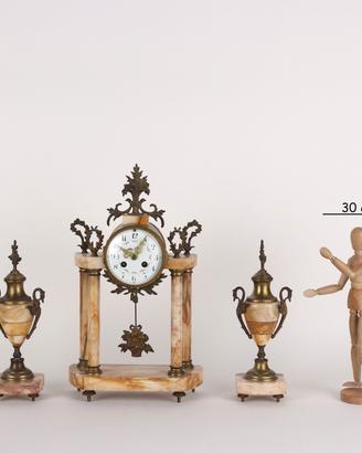 Trittico Orologio in Marmo e Bronzo