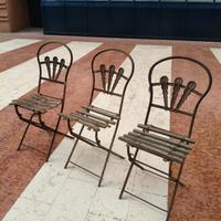 3 Sedie pieghevoli da giardino in ferro battuto e