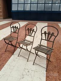 3 Sedie pieghevoli da giardino in ferro battuto e