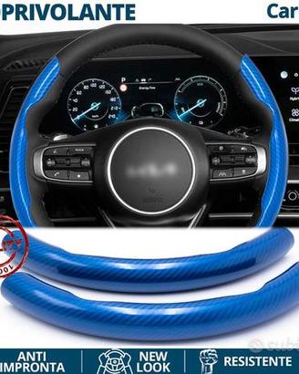 COPRIVOLANTE per KIA Effetto FIBRA CARBONIO Blu