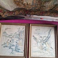 coppia  quadri antica pittura cinese 
