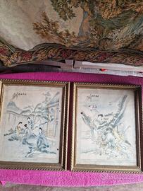 coppia  quadri antica pittura cinese 