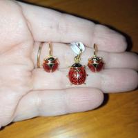 ciondolo è orecchini oro 14kt 585 coccinella 