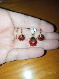 ciondolo è orecchini oro 14kt 585 coccinella 