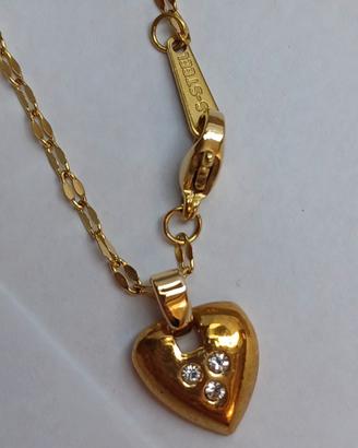 collana cuore zirconi acciaio inox 18k plated