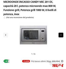 Microonde da incasso nuovo Candy Mic 201 ex 