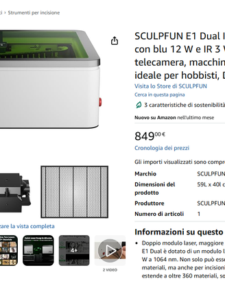 Incisore Laser SCULPFUN E1 Dual Diodo 12W e IR 3W