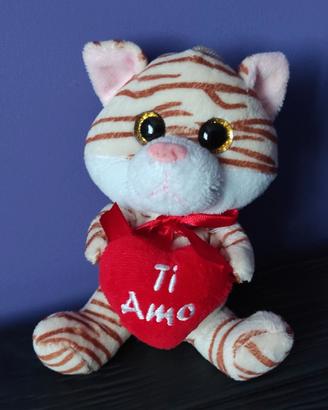 🐱 Peluche Gatto Tigrato con Cuore Ti Amo Nuovo