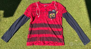 Maglia Desigual 13-14 Anni Rossa Effetto 2 in 1