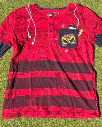 Maglia Desigual 13-14 Anni Rossa Effetto 2 in 1