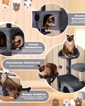 Tiragraffi gatto 139 cm con posatoi e grotte