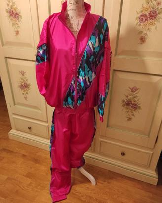 Tuta giacca e pantaloni taglia L fucsia e fantasia