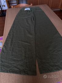 Pantaloni donna simil lino verde militare XS