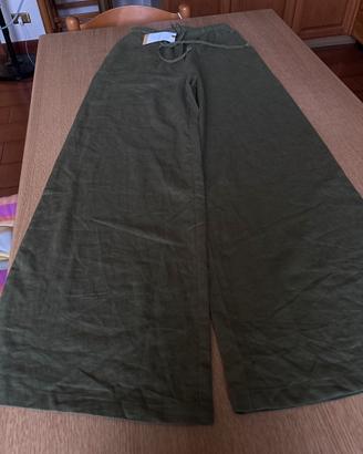 Pantaloni donna simil lino verde militare XS
