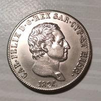 5 LIRE CARLO FELICE 1824 GENOVA -