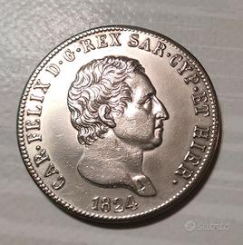 5 LIRE CARLO FELICE 1824 GENOVA -