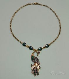 Collier con Pietre Verdi e Ciondolo Pavone