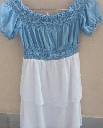 Abito bambina 6/7 anni  chambray e pizzo Sangallo 
