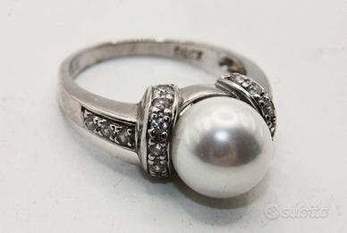 Magnifico anello Vintage argento  perla pietre CZ