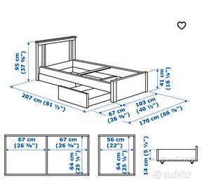 letto singolo  con cassetti e materasso