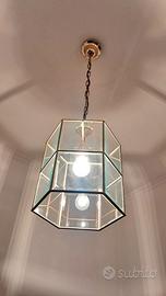 Lampadario ottone cromato e cristallo esagonale
