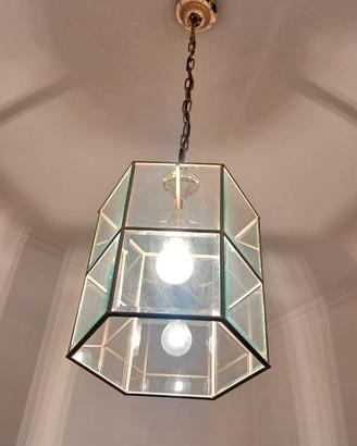 Lampadario ottone cromato e cristallo esagonale
