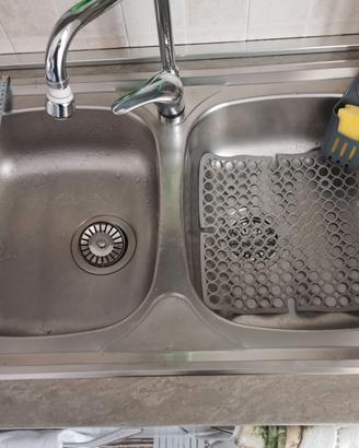 Lavandino 2 vasche acciaio inox con miscelatore