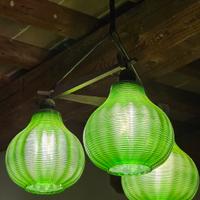 🟢 Lampadario rustico vintage con vetri verdi