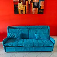 divano in velluto blu 3 posti seduta+3 posti letto